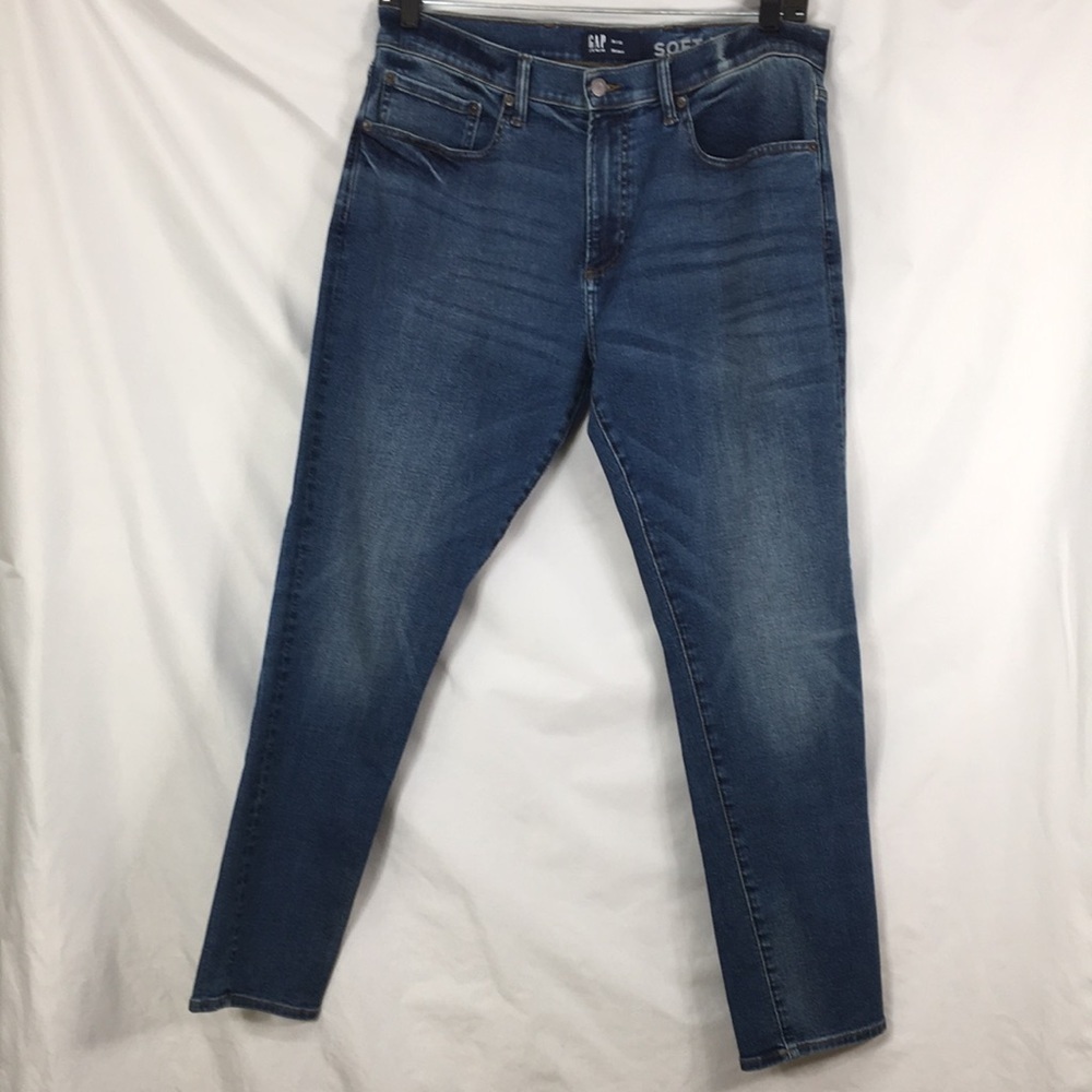 GAP Mens Denim Skinny Soft Wear Max Cotton Medium Wash Jeans Sz 36x32 Like-NEW